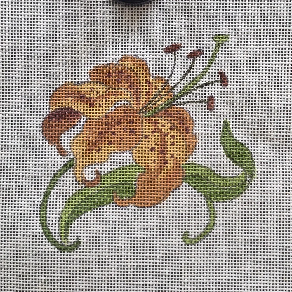 Vintage Betty Smith Traditions Hand Painted Needlepoint Canvas Orange Lily #671
